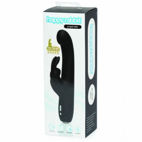 Чёрный вибратор Slimline G-Spot Rechargeable Rabbit Vibrator - 24,1 см.